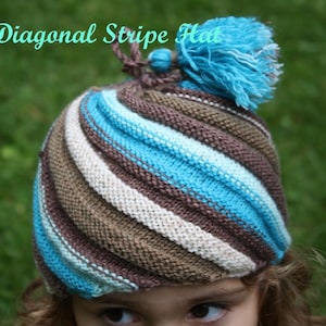 Diagonal Stripe Hat, Knitting Pattern, PDF