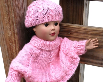 Pattern for 18" doll, Cable Sweater and Hat Set,  written pattern PDF format