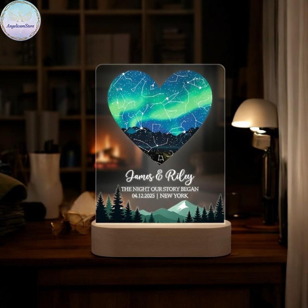 Personalized Heart Star Map LED Acrylic Lamp, Custom Constellation ...