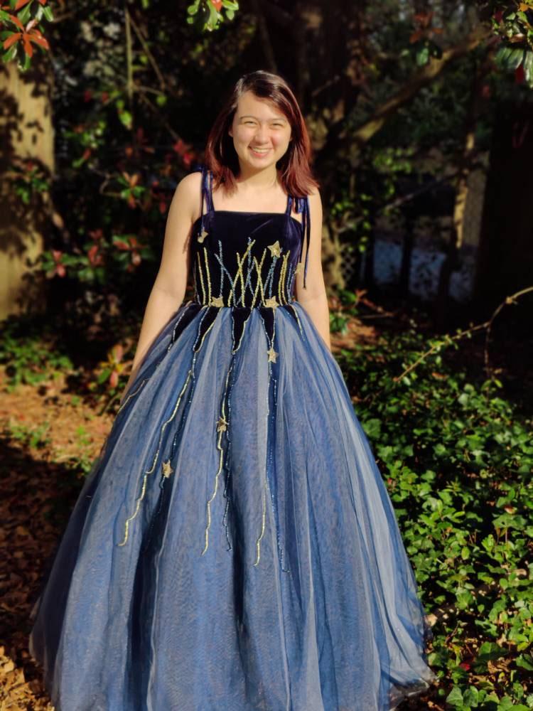 slim fit dress slacks Esme Starry Night Tulle Dress - Blue Bamboo & Gold Stars main image 0
