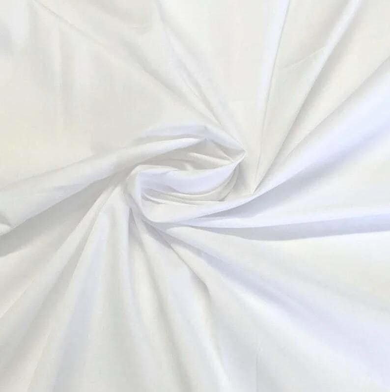 May include: Close-up of white fabric with gentle folds and shadows. The fabric looks smooth and possibly lightweight, with a slight sheen. The folds create depth and texture, suggesting a flowing material. Ideal for clothing or home decor.