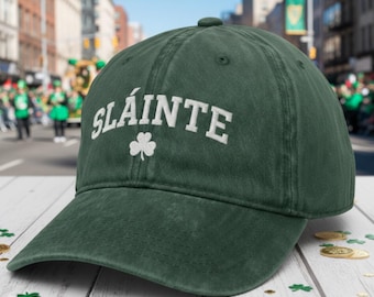 Sláinte Irish Hat, Embroidered Wash Dad Cap, St. Patrick’s Day Pub Gift