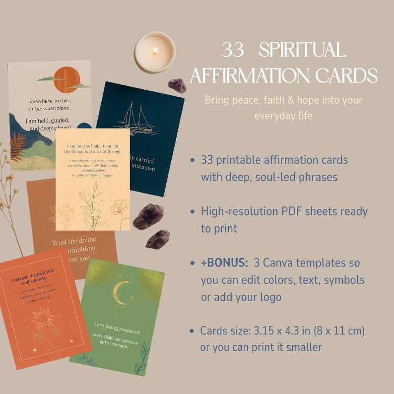 33 Spiritual Affirmation Cards Printable Self Love Deck Daily Positive Quotes