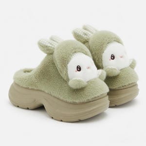 Plush Bunny Platform Slippers | Kawaii Rabbit House Shoes, Cozy Winter Warmth | SoftSlipsy
