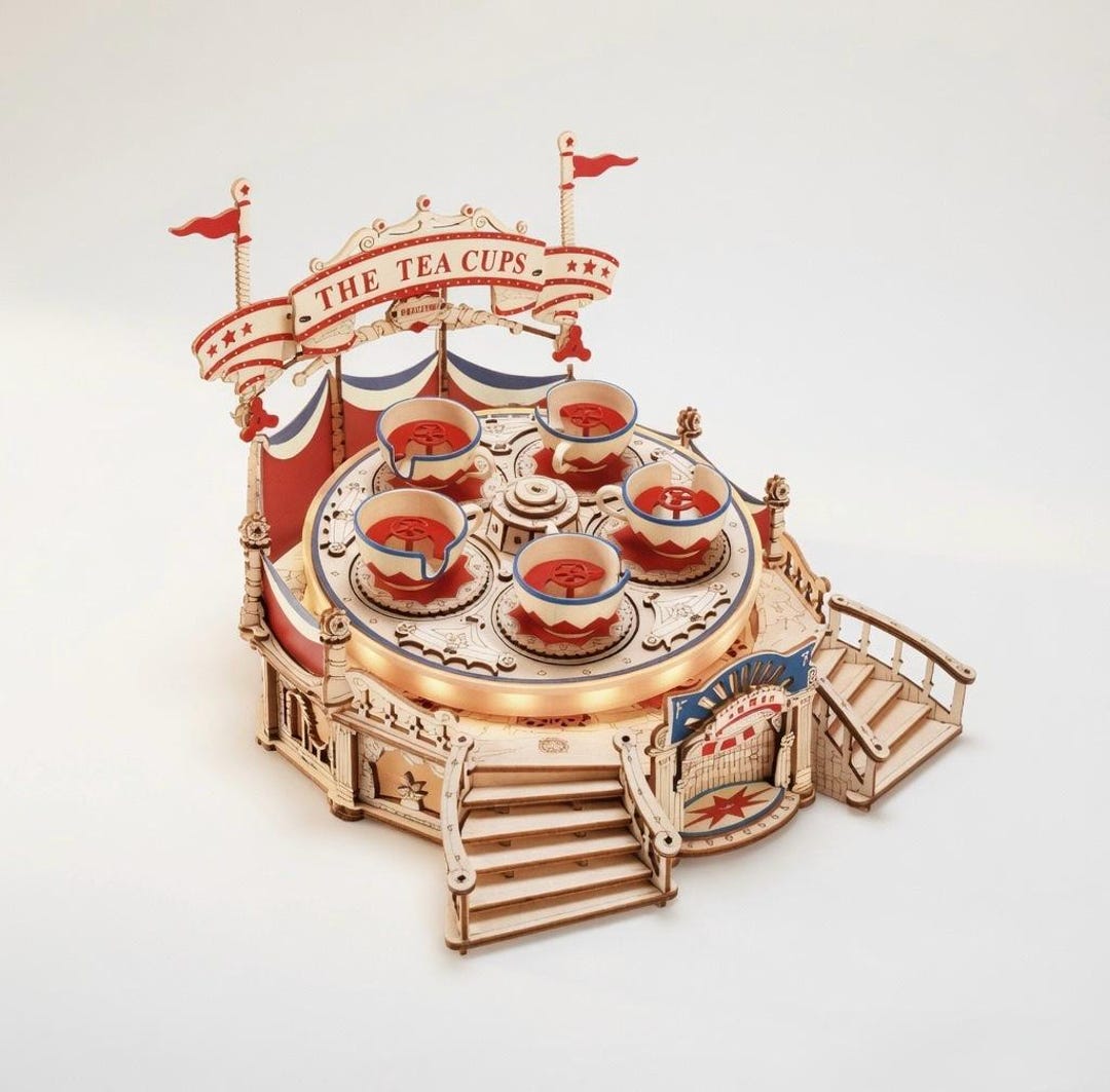 Small Handmade Tea Cup Rides Luxecrafte Wooden Tea Cups Ride Model Kit, Miniature Carnival Amusement ...