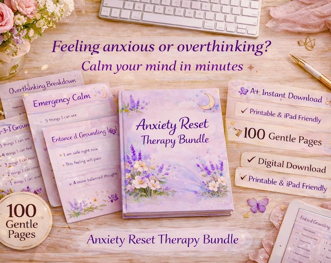 Anxiety Relief Workbook Bundle | Grounding, Calm, Overthinking (A4 Printable, iPad Digital Download) | SoftPixellea