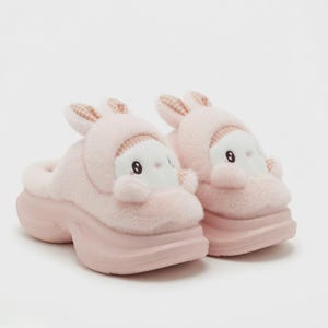 Plush Bunny Platform Slippers | Kawaii Rabbit House Shoes, Cozy Winter Indoor Footwear | SoftSlipsy
