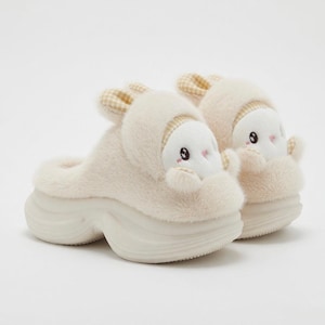 Plush Bunny Platform Slippers | Cozy Kawaii Rabbit House Shoes | SoftSlipsy