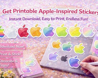 Apple-Inspired Stickers, Rainbow Tech Logo Decals, Planner Stickers (PDF Download) SoftPixellea