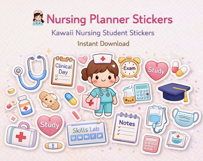 Kawaii Nursing Student Planner Stickers | Study & Clinical (Digital Download) SoftPixellea