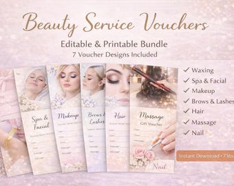 Beauty Service Voucher Bundle | Editable Spa Gift Cards (Instant Download) | SoftPixellea
