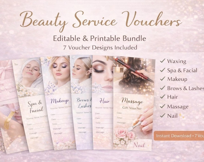 Beauty Service Voucher Bundle | Editable Spa Gift Cards (Instant Download) | SoftPixellea