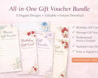 Floral Gift Voucher Bundle | Editable Birthday, Massage, Spa (Digital Download) | SoftPixellea