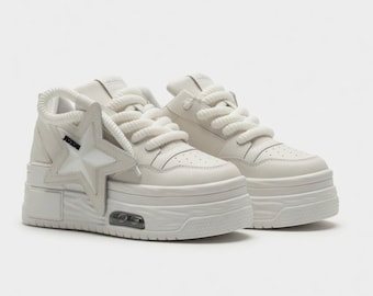 SoftSlipsy White Star Platform Sneakers Chunky Y2K Streetwear Trainers Women Fashion Shoes