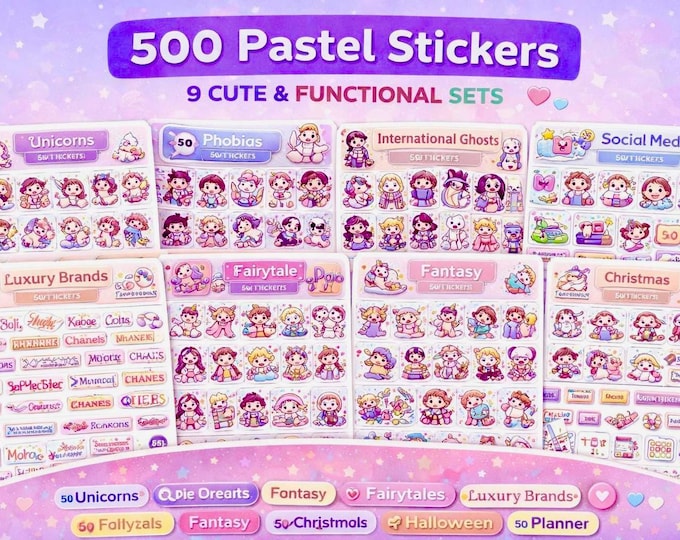 Random Pastel Sticker Pack | 500+ Planner Stickers (Digital Download) SoftPixellea