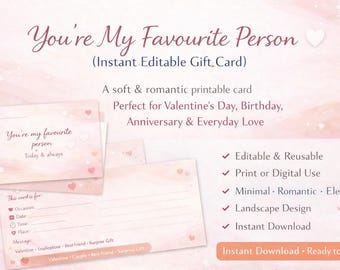 Editable Valentine Gift Card | Romantic Printable Love Card (Digital Download) SoftPixellea