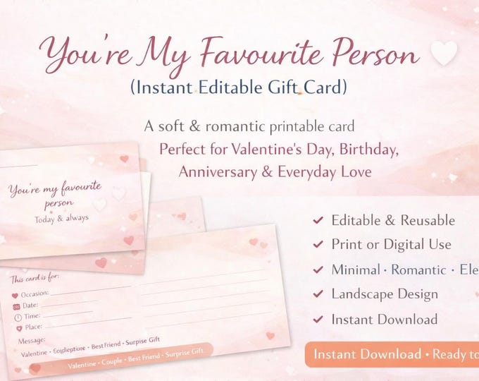 Editable Valentine Gift Card | Romantic Printable Love Card (Digital Download) SoftPixellea