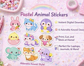 Kawaii Pastel Animal Stickers, Planner Decor (PDF Download) | SoftPixellea