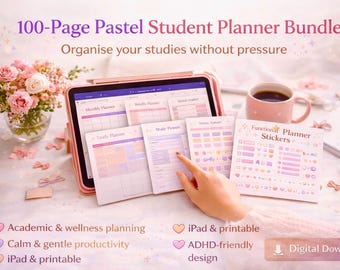 Ultimate Pastel Student Planner Bundle | 100 Pages | iPad & Printable | Calm Productivity | Digital Download | SoftPixellea