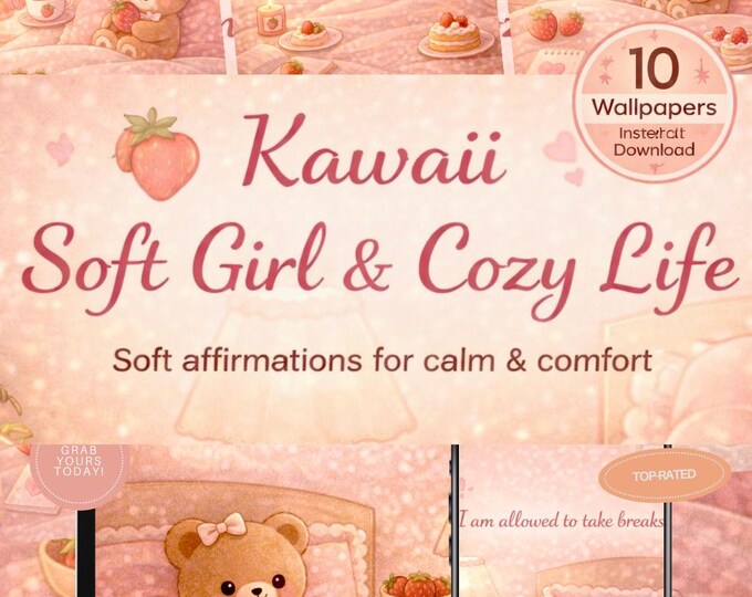 Kawaii Cozy Affirmation iPad, iPhone, Macbook Wallpapers | Soft Girl (Instant download) SoftPixellea