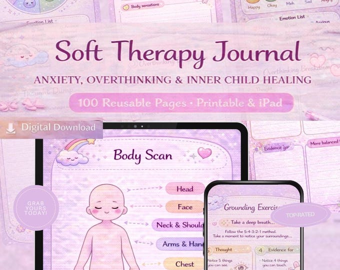 Soft Pastel Therapy Journal | Anxiety & Inner Child Healing (Digital Download) | SoftPixellea