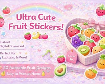 Kawaii Fruit Stickers | Printable Pastel Journal Stickers (PDF Download) SoftPixellea