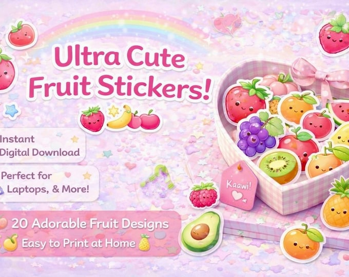 Kawaii Fruit Stickers | Printable Pastel Journal Stickers (PDF Download) SoftPixellea