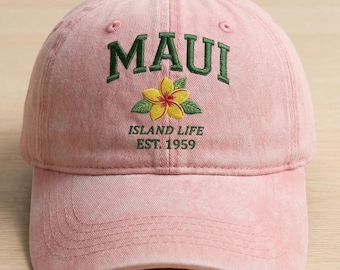 Maui Embroidered Cotton Baseball Cap, Tropical Floral Island Life Hat