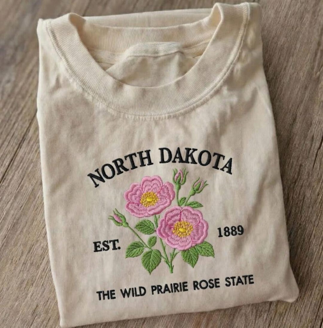 North Dakota State Flower Shirt, Wild Prairie Rose Embroidered T-shirt ...