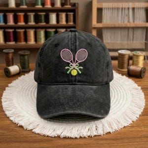 Tennis Hat Embroidered, Cute Tennis Racket Cap, Preppy Sport Baseball Hat, Aesthetic Summer Gift for Her