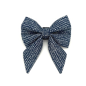 Navy Polka Dot Sailor Dog Bow