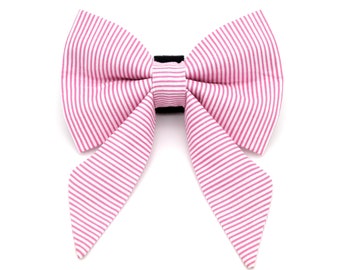 Pink Pinstripe Sailor Dog Bow