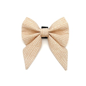 Beige Polka Dot Sailor Dog Bow