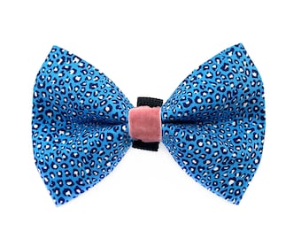 Blue Animal Print Dog Bow Tie - Cheetah Print Dog Bow Tie