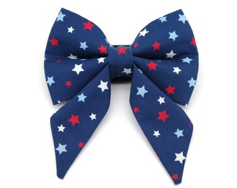 Red White and Blue Stars Sailor Dog Bow