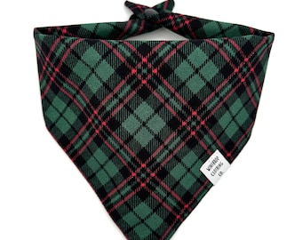 Green Tartan Bandana - Christmas Dog Bandana - Xmas Dog Bandana