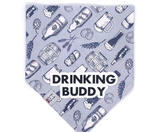 Drinking Buddy Dog Bandana - Beer Dog Bandana - Summer Dog Bandana - Beer Lover - Dog Dad Gift - Barks and Brews