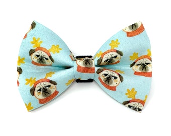 Bah Hum Pug Dog Bow Tie - Christmas Dog Bow Tie