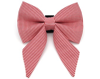 Red Pinstripe Sailor Dog Bow