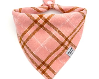 Peach Plaid Flannel Dog Bandana