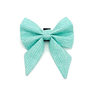 Aqua Polka Dot Sailor Dog Bow