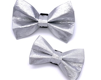 Silver Dog Bow Tie - New Year's Dog Bow Tie - New Year's Eve Dog Bow Tie