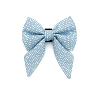 Light Blue Polka Dot Sailor Dog Bow
