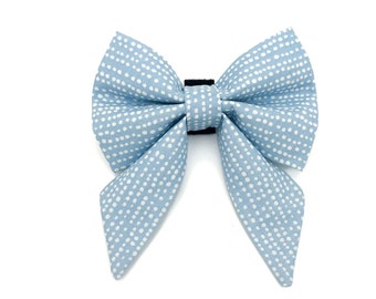 Light Blue Polka Dot Sailor Dog Bow