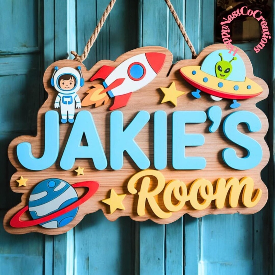 Custom Space Room Sign, Personalized Kids Name Door Sign - Etsy