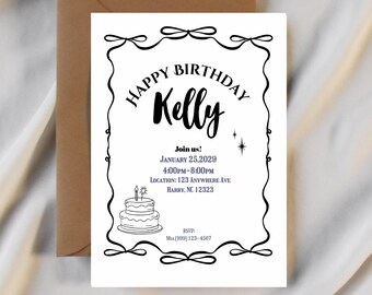 Black Ribbon Birthday Invitation, Editable Digital Invite (Mobile & Printable)