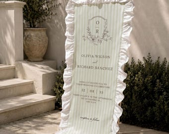Bannière en tissu pour mariage personnalisée avec bordure à volants | Couleurs et polices personnalisées