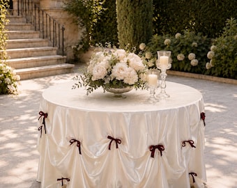 Nappe en soie de luxe faite main sur mesure - Décoration drapée élégante pour réceptions de mariage, tables de cocktail et décoration de fête...