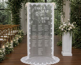Plaque élégante en dentelle pour plan de table de mariage avec noms personnalisés et calligraphie intemporelle