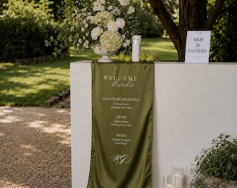 Menu de bar en soie élégant, décoration de mariage de luxe doux, enseigne en tissu minimaliste